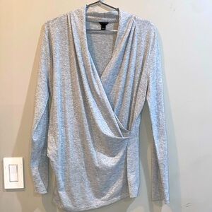 Ann Taylor long sleeve faux wrap blouse in Silver subtle metallic. EUC Large